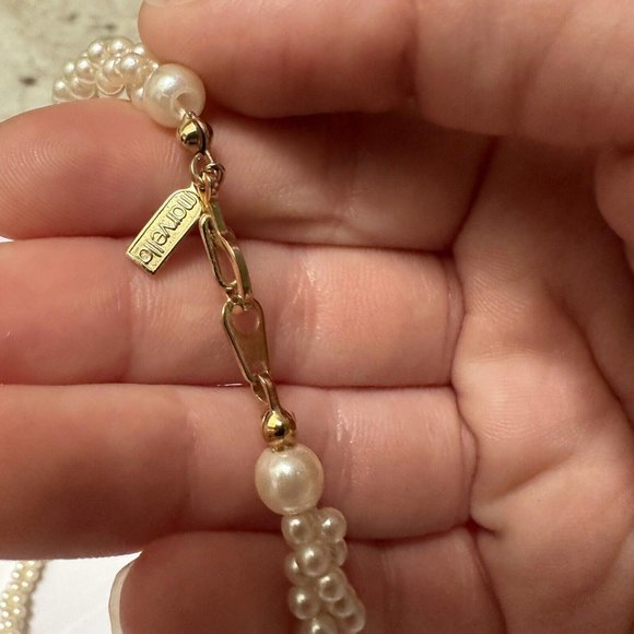 Lot Of 2 Marvella Faux Seed Pearl Bead Beaded Gold Tone Necklace 1 Signed - Picture 7 of 10